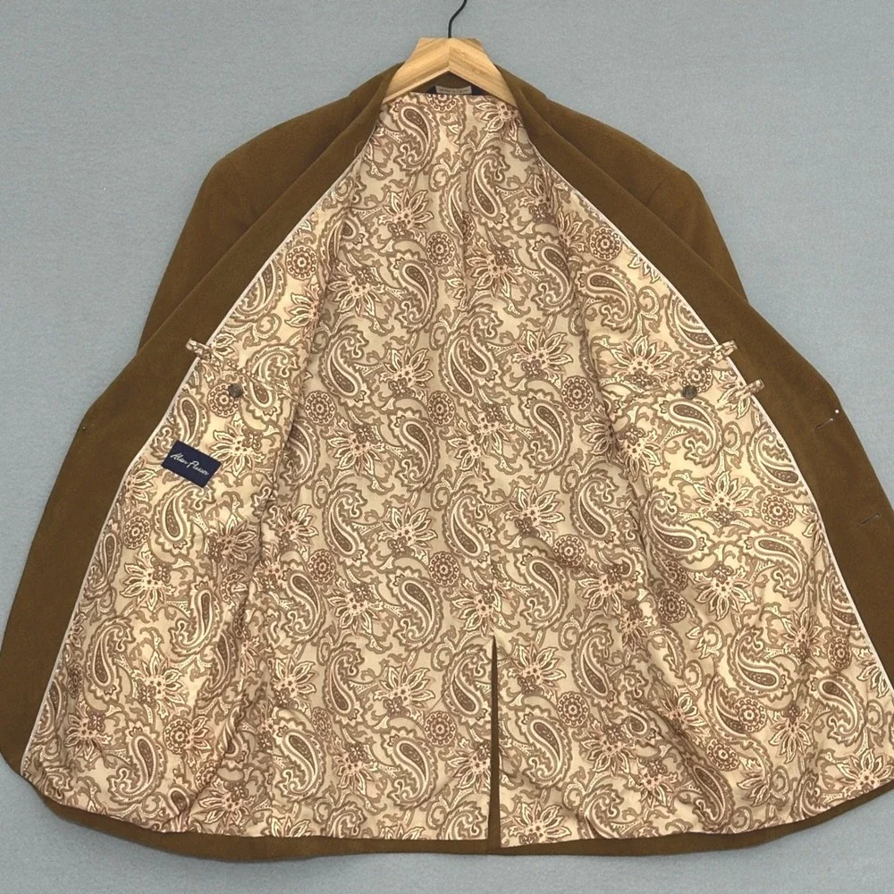 Alan Flusser Mens Jacket 44R Cognac Brown Textured Twill 2 Button Sport Coat